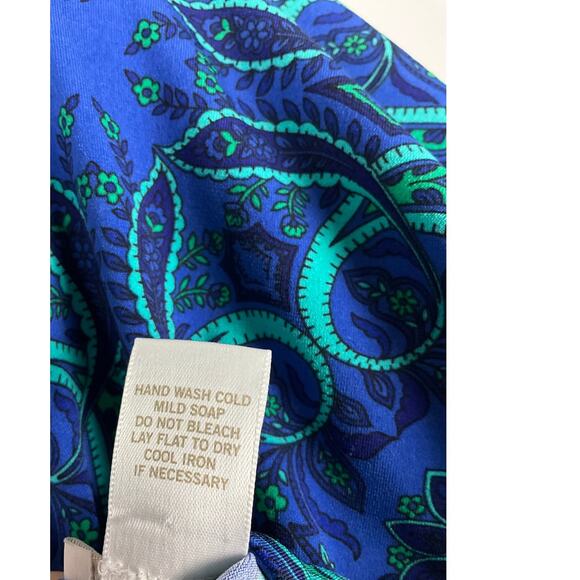 CACHE Dress Stretch Blue Paisley Print sz Small Boho Cruise Vacation Retro 70s - Picture 9 of 10